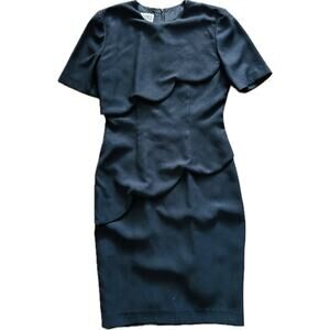 Vintage Dress 80s 90s Kathryn Conover Tiered Scalloped Black Sheath 4 LBD